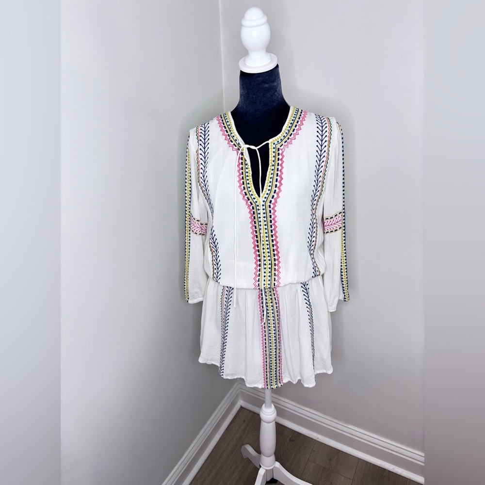 Philosophy Republic Clothing White Embroidered Boho Mini Dress Size M